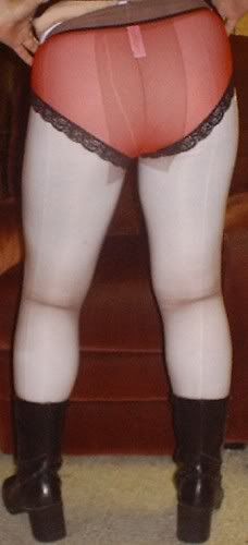 Red Panties with Black Lace - Rear