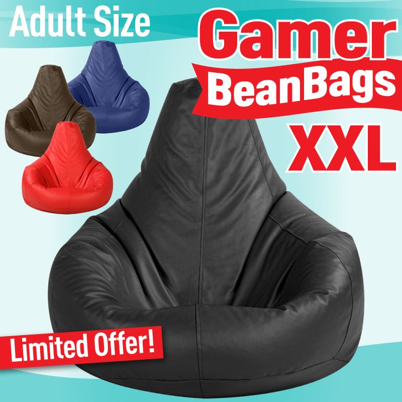 BEANBAG GAMER Chair ADULT GAMING Bean Bag Faux Leather Game XXL Seat