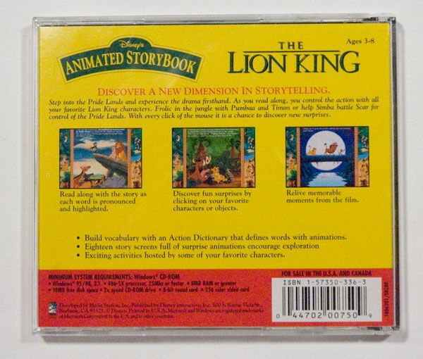 DISNEY THE LION KING ANIMATED STORYBOOK BUGS LIFE ACTIVE PLAY CD ROM