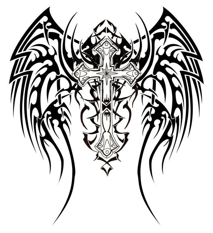 tribal wings design. tribal wings and cross.
