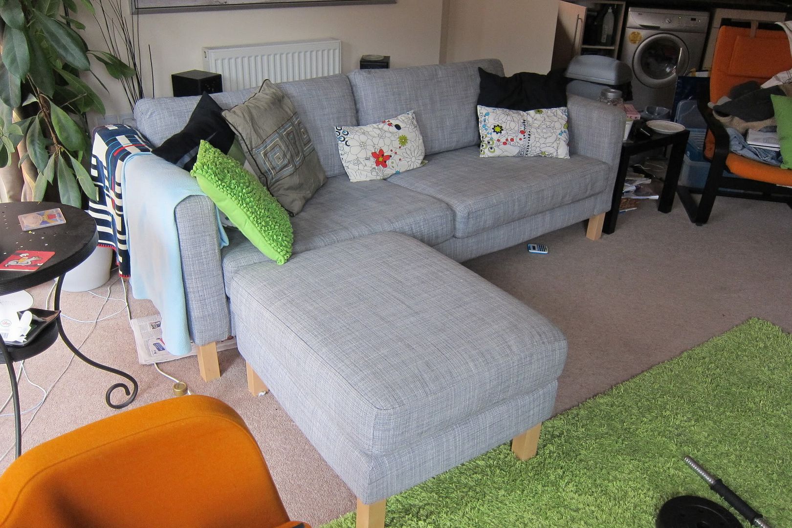 IKEA Karlstad Isundra Grey 3 seater sofa & footstool, cushions