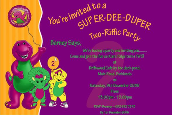Barney Party Invites