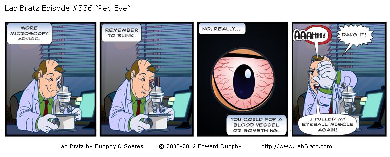 Lab Bratz #336 Red Eye, More funny Microscopy advice.  Blink.