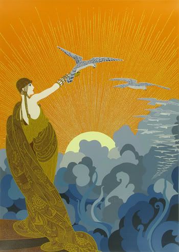 Art by Erté- title unknown- image of a woman with a falcon