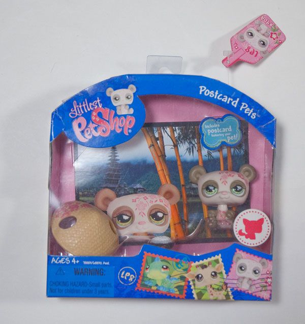 New Littlest Pet Shop Panda 904 Postcard Pets Cherry Blossom Hat Rice Bowl LPS