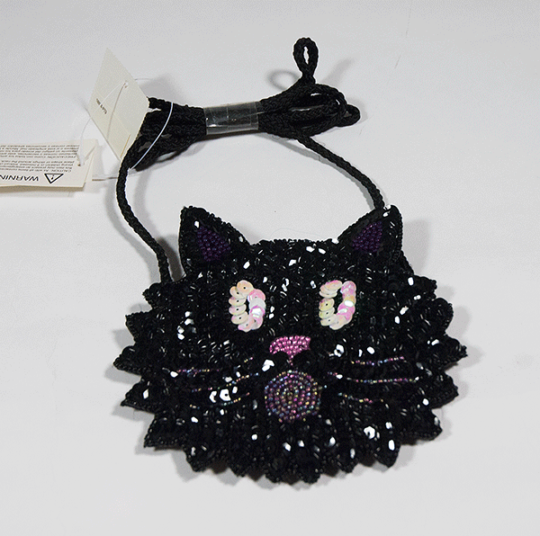 NWT BLACK KITTY CAT BEADED SEQUINS PURSE COIN HALLOWEEN BOHO SHOULDER ...